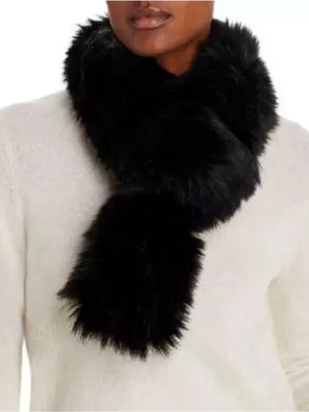 Surell Women's Black Acrylic Faux Fur Knitted Scarf One Size